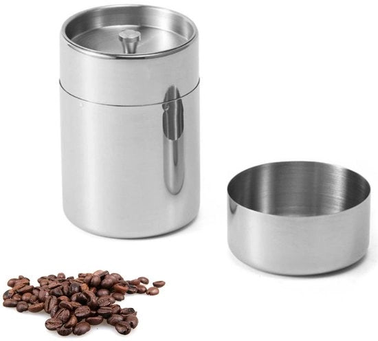Contenitore di Stoccaggio per Caffè - Aria Imprigionata - Contenitore per Tè in Polvere - Stoccaggio per Caffè - Acciaio Inossidabile - Sostenibile - 2 Coperchi con Cerniera - Contenitore di Stoccaggio