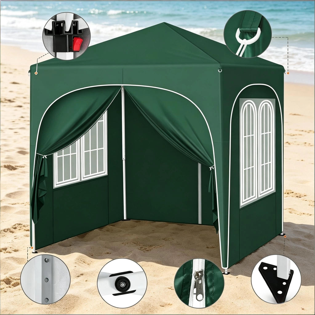 Gazebo pieghevole da giardino 2x2 m verde con 4 pareti laterali removibili e altezza regolabile