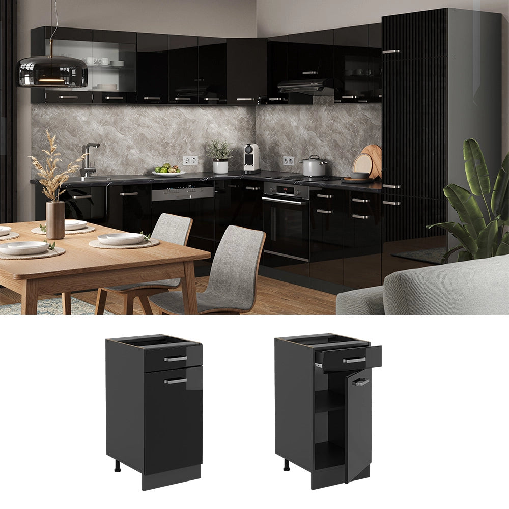 Vicco Mobiletto base per cucina Nero lucido 40 cm senza piano di lavoro