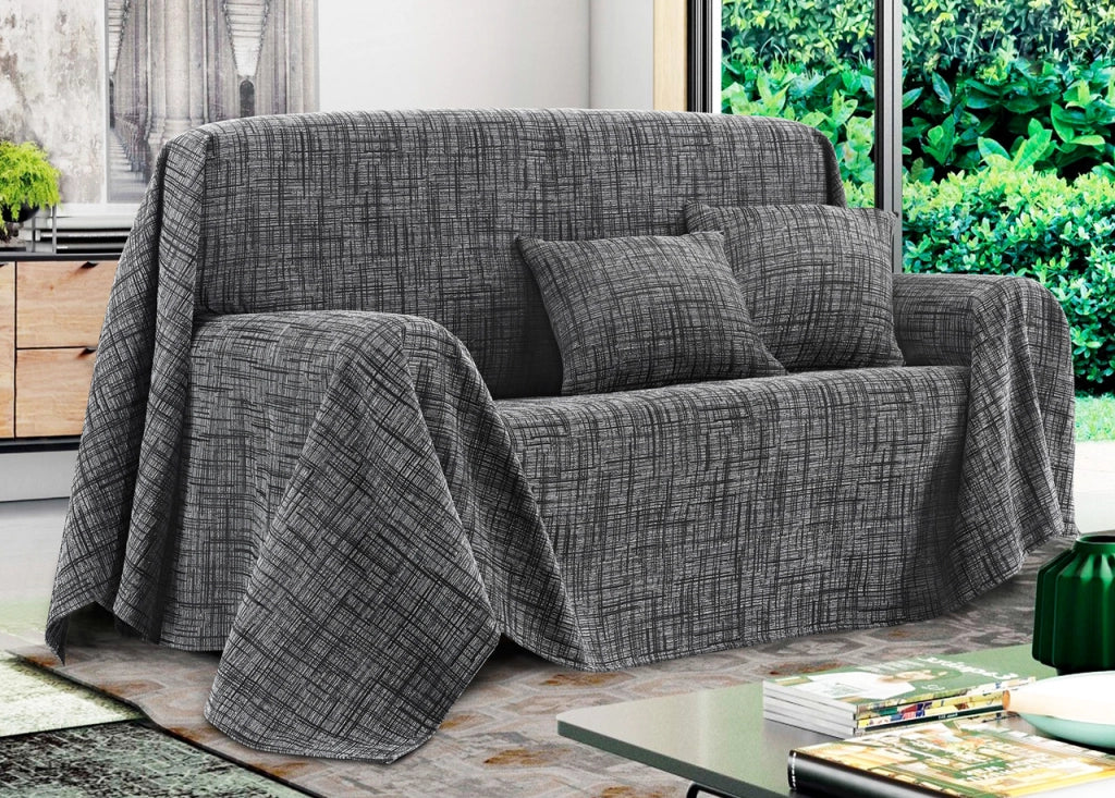 Telo Arredo Copridivano Multiuso Copritutto Misto Cotone Modello Multirighe - 180x260 - Carbone