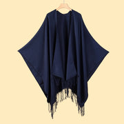 Sciarpa da donna in stile streetwear europeo e americano, scialle/mantella caldo/a doppio uso in tinta unita con nappe per autunno e inverno.