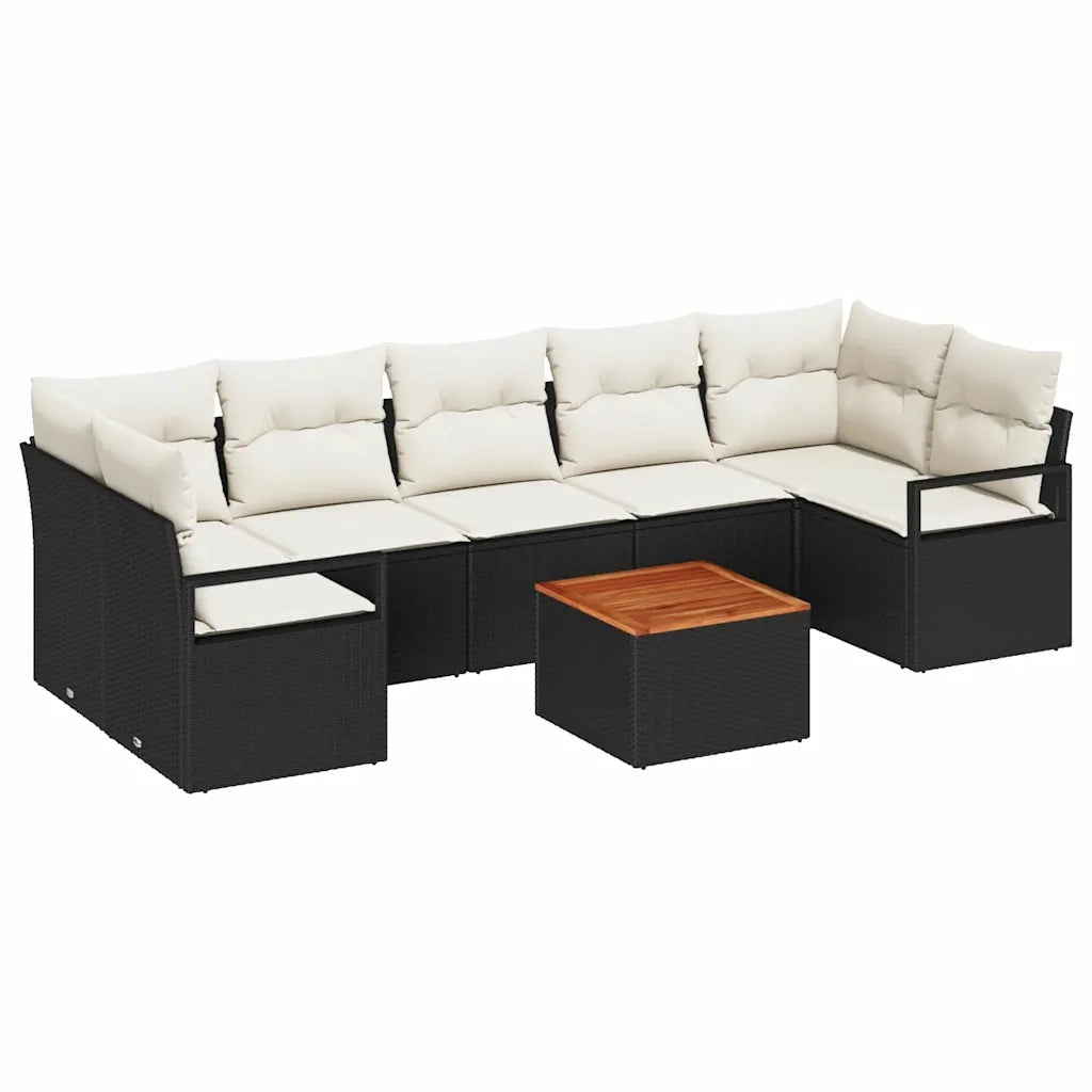 Set Divano da Giardino con cuscino 8 pcs Nero polyrattan