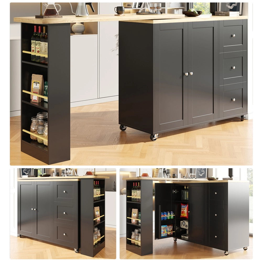 Tavolino Multifunzione Girevole con Cassetti e Ruote ¨C Xylo ¨C Nero, 39x106 cm