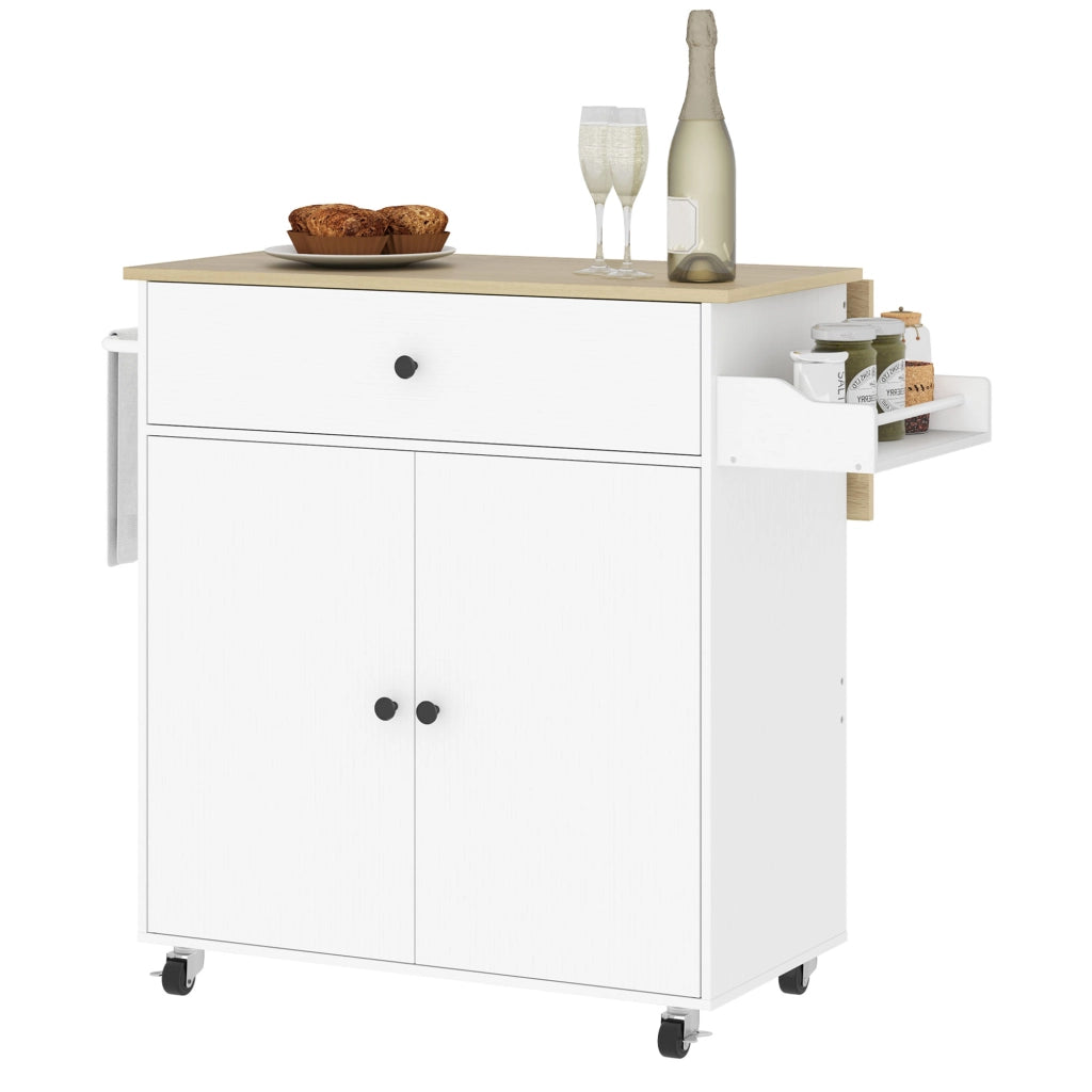 Tavolo da Cucina con Cassetto, Armadietto e Portasciugamani ¨C Zephmum ¨C Bianco e Rovere 106x42x87 cm