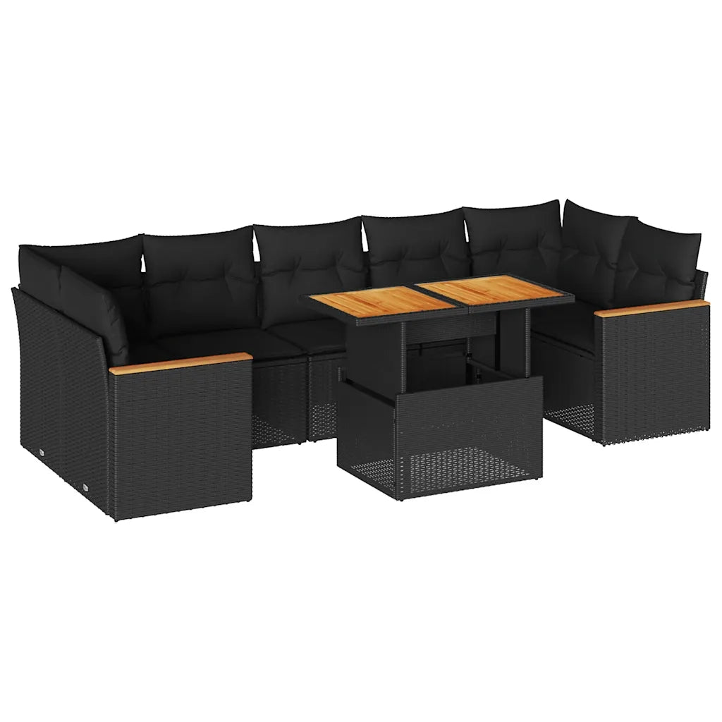 Set Divani da Giardino con Cuscini 8 pz Nero Polyrattan Acacia 3327457