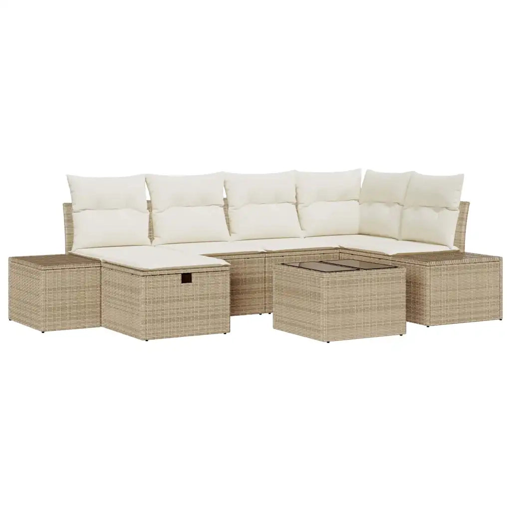 Set Divano da Giardino con cuscino 7 pcs Beige polyrattan 3359390