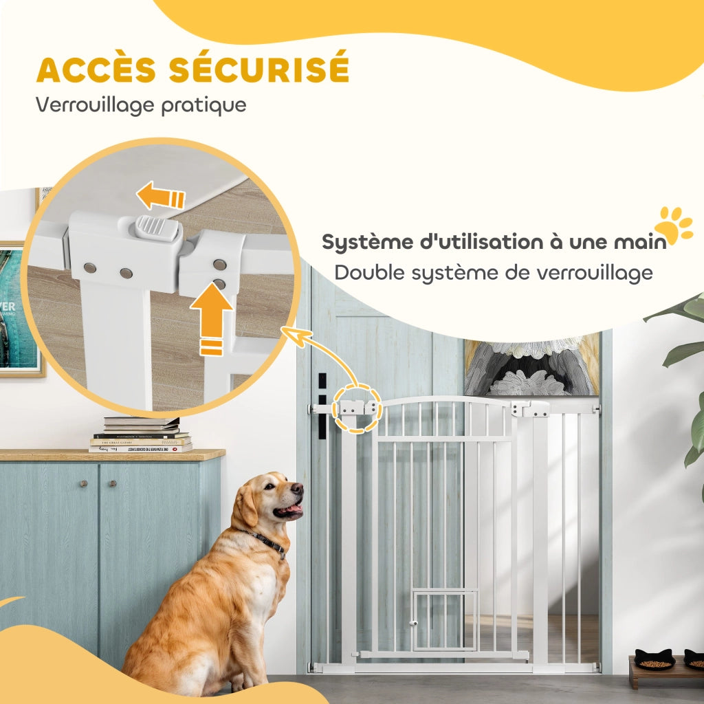 Cancelletto di Sicurezza per Cani ¨C Xylo ¨C Doppio Blocco Montaggio a Pressione 76-104 cm Bianco