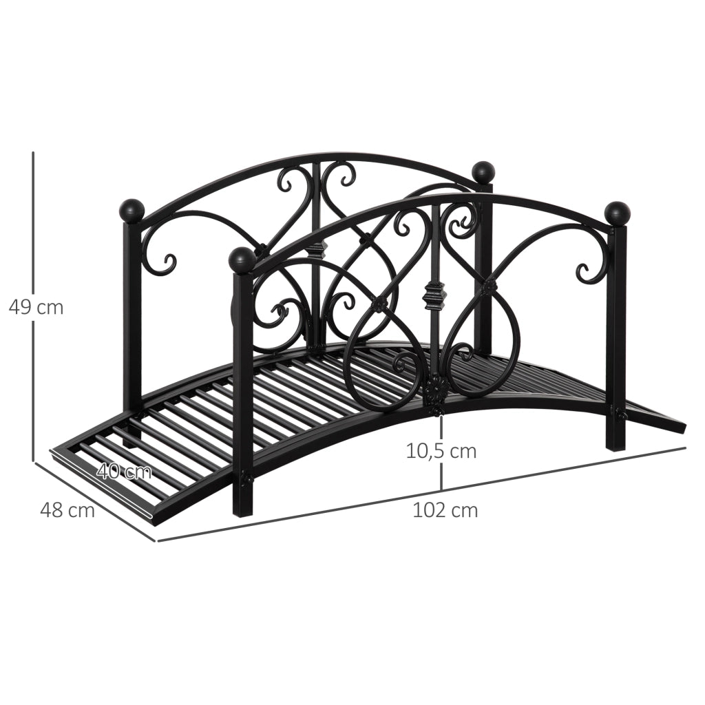 Ponte da giardino decorativo ¨C Xylo ¨C metallo nero con ringhiere laterali 102x48x49 cm