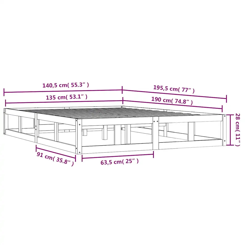 Letto matrimoniale | Letto per adulti | Giroletto Bianco 135x190 cm Double in legno Massello