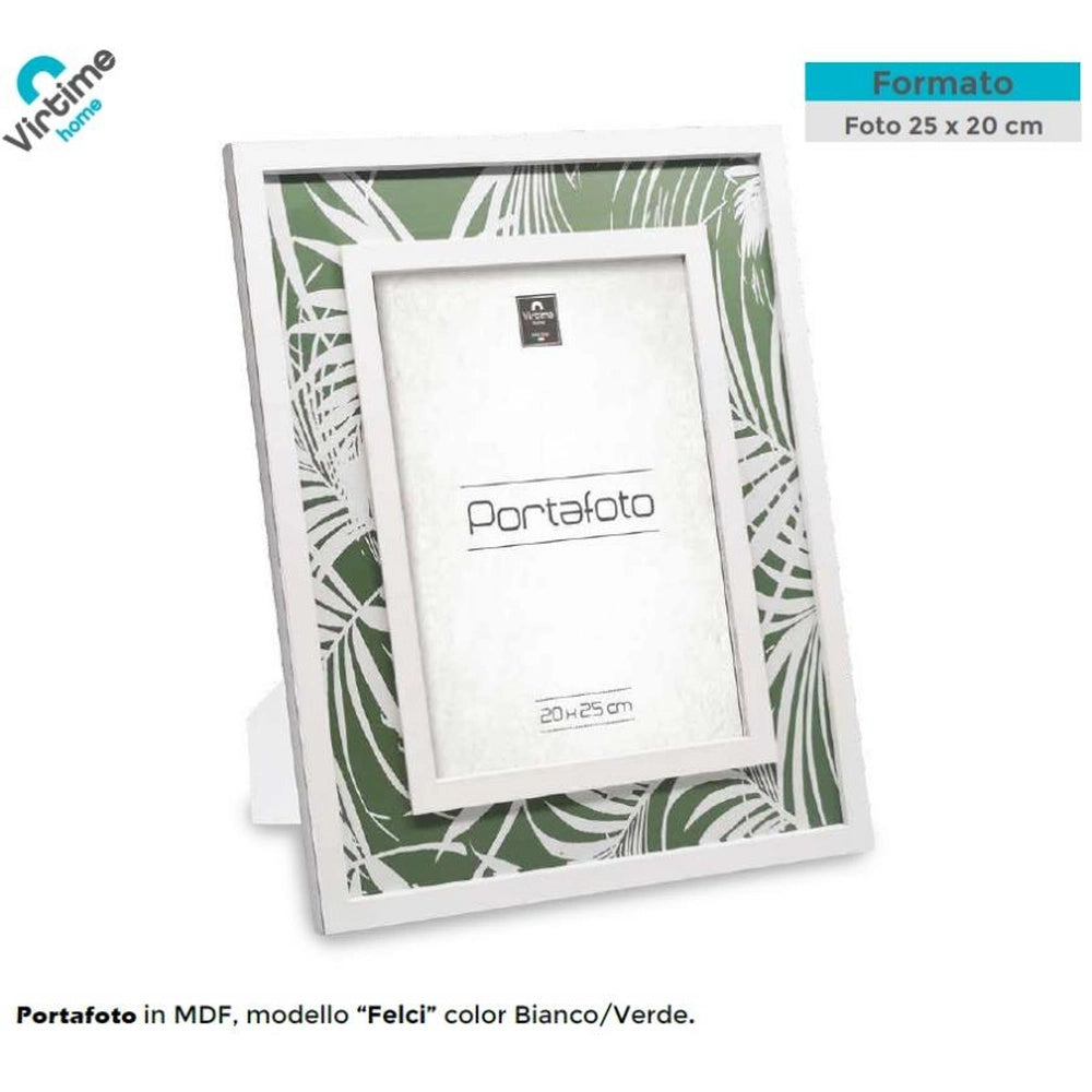 Cornice Portafoto in Legno MDF da Appoggio Bianco e Verde Felci 20 x 25 cm
