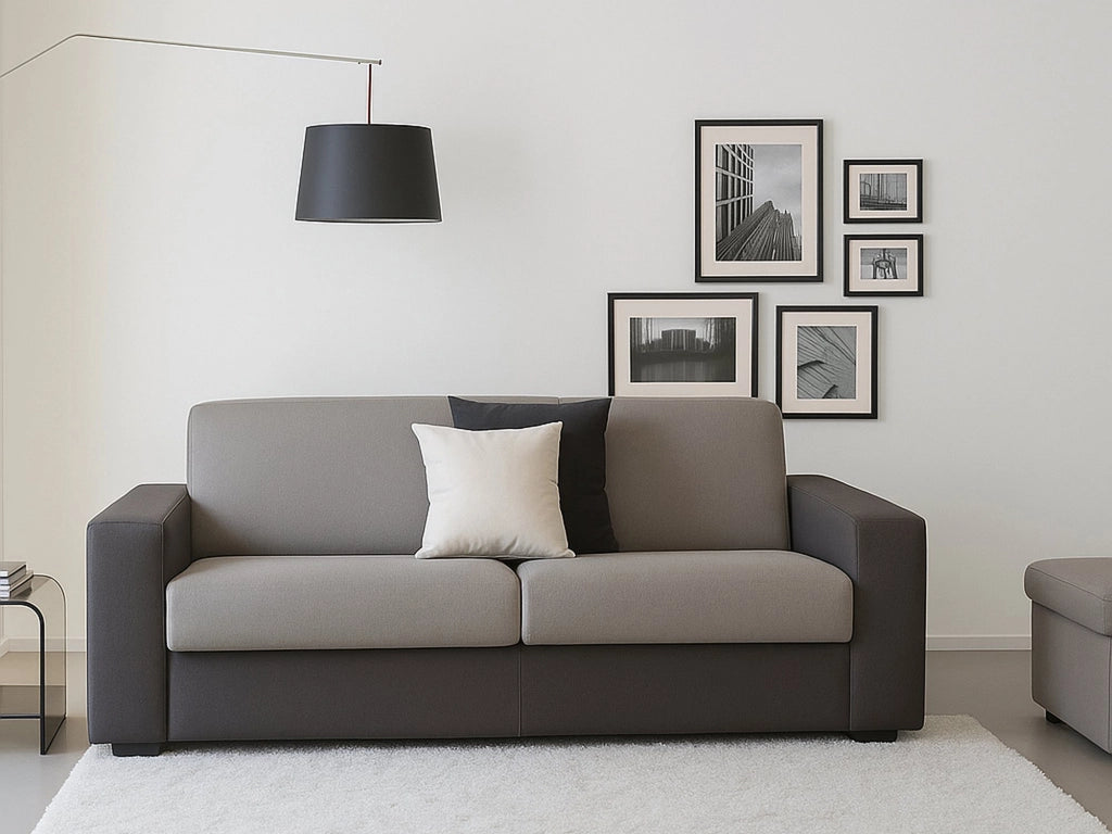 Divano fisso Cianite, Divano a 2 posti Large, Made in Italy, Sofà\  Soggiorno, in tessuto imbottito, con Braccioli slim, cm 180x95h90, Grigio e Antracite