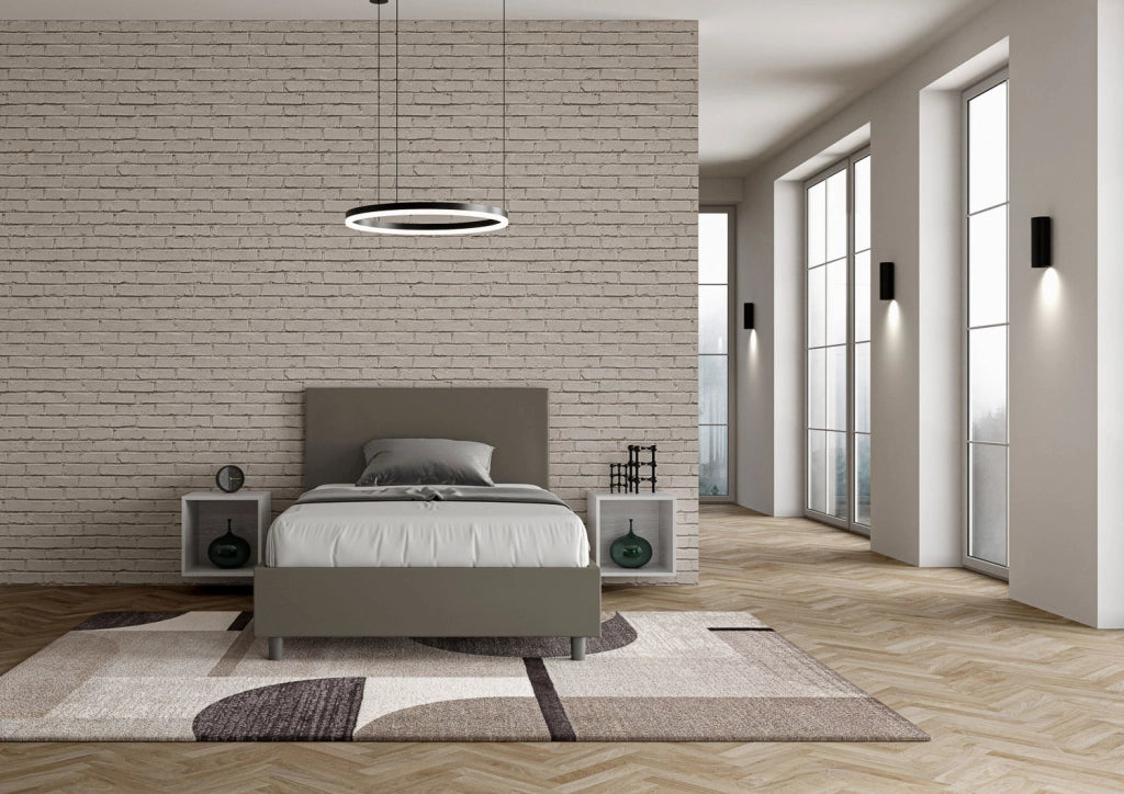 BS COM Letto una piazza e mezza con rete imbottito 120x210 similpelle cappuccino