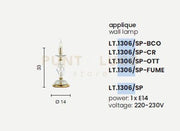 LUMETTO 1306 1 LUCE OTTANIO E CROMO ATTACCO E14 H.33CM