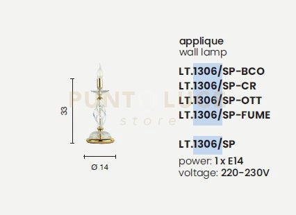 LUMETTO 1306 1 LUCE OTTANIO E CROMO ATTACCO E14 H.33CM