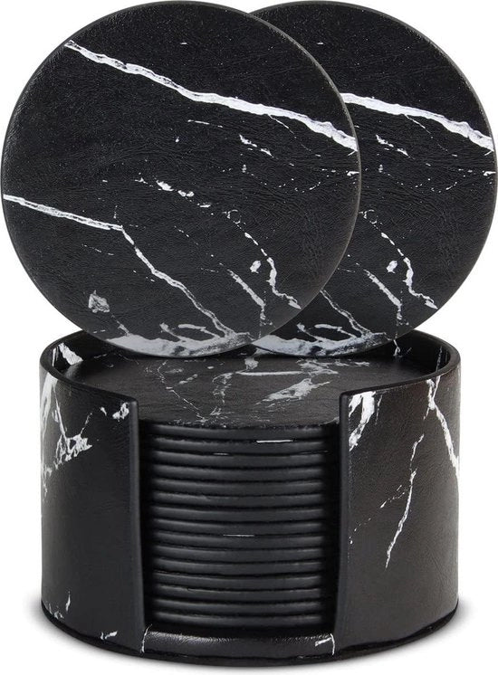 Set di sostegni in PU pelle - 16 pezzi - Sostegni in vetro - Sostegni con supporto - Nero/Bianco