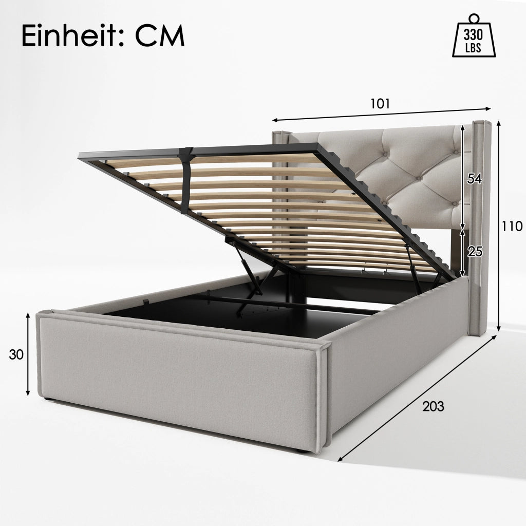 letto imbottito cotone grigio chiaro 90 x 200 cm