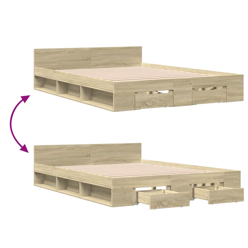 Giroletto Cassetti-Struttura Letto con contenitore Rovere Sonoma 140x190 cm Legno Multistrato 607779