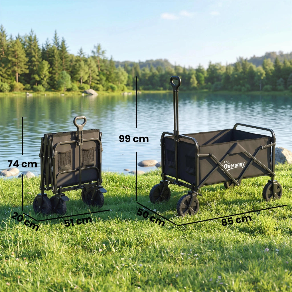 Carrello da Giardino Pieghevole con Portaoggetti ¨C Minimal ¨C Nero