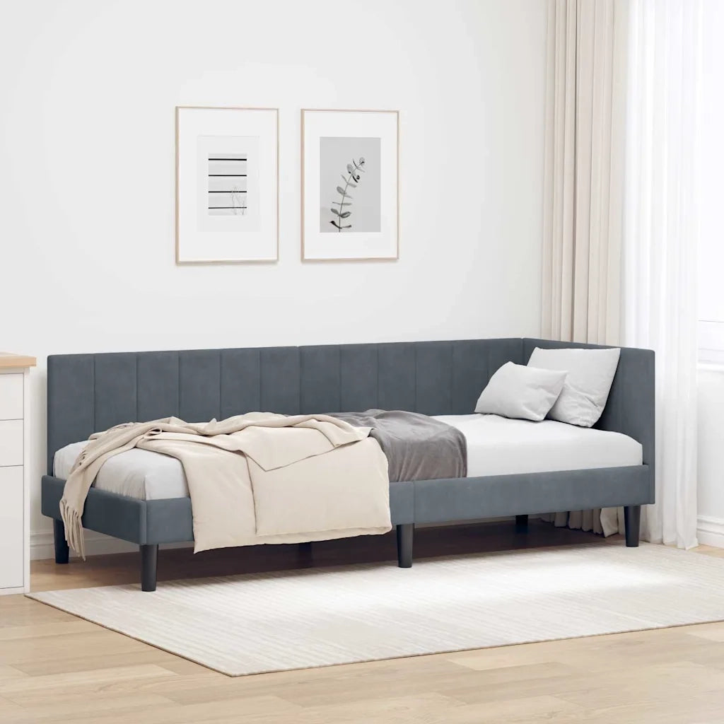 Letto singolo | Letto per adulti | Cornice del letto ad angolo Grigio scuro 80 cm x 200 cm Velluto