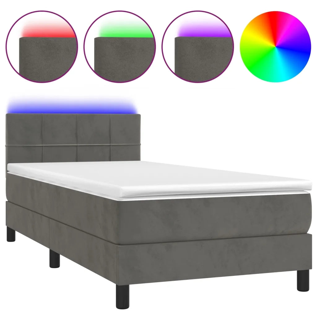 Letto a Molle con Materasso e LED-Struttura Letto con Materasso Grigio Scuro 90x190cm Velluto 126807