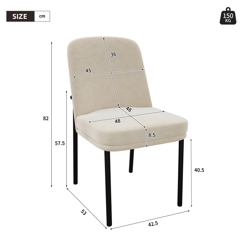 Sedia da pranzo 6 pezzi con seduta imbottita, struttura in metallo, stile moderno, velluto Beige