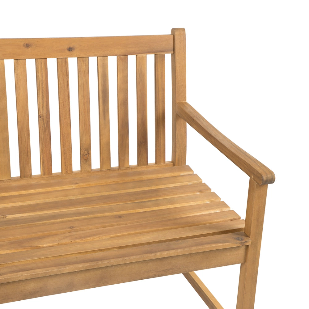 Panca da giardino leggera in legno di acacia 120 cm blu cuscino da seduta imbottitura a doghe design patio esterno stile rustico
