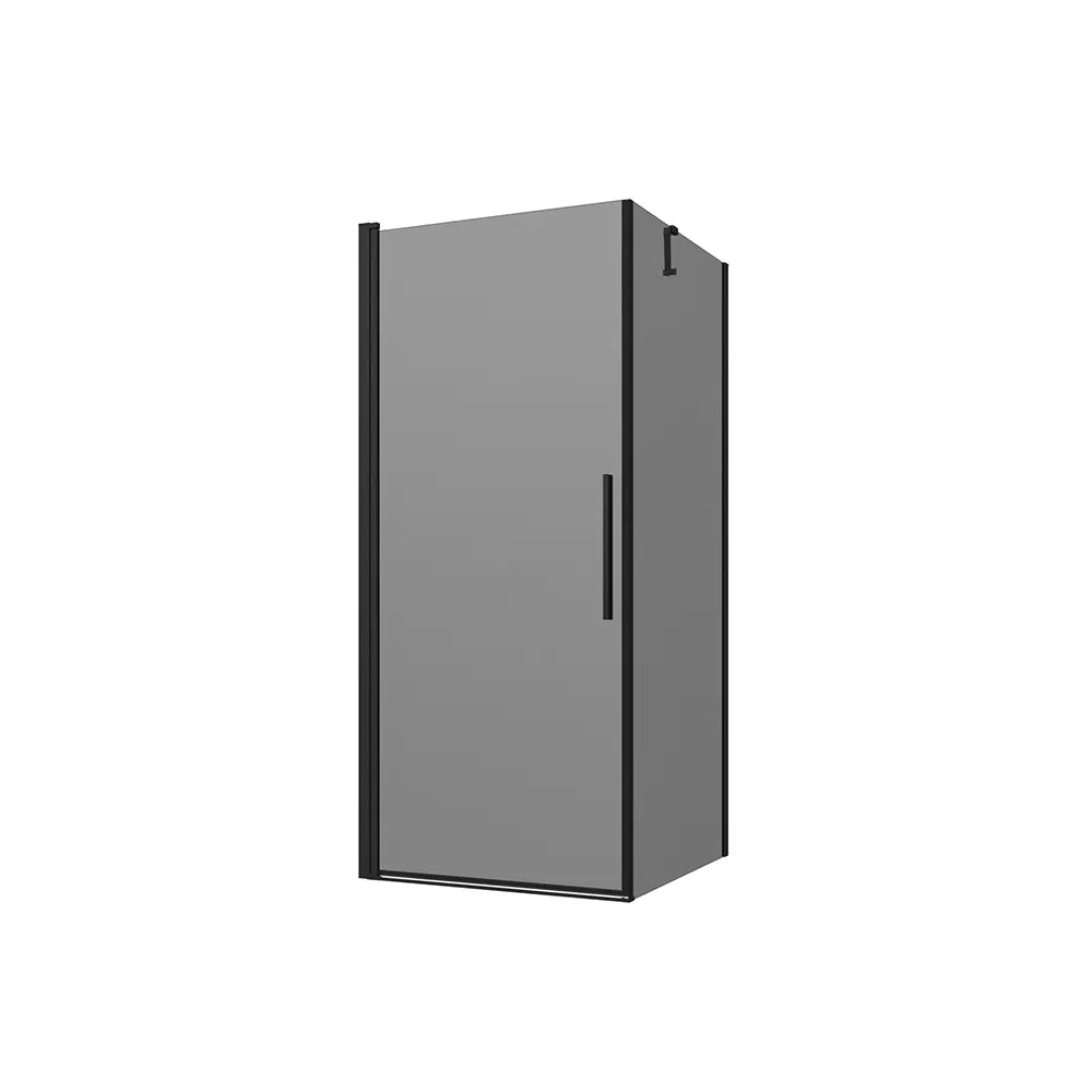Box doccia 95x70cm con apertura a battente e parete fissa, profili nero opaco e vetro da 6mm fumè h195 | Elba