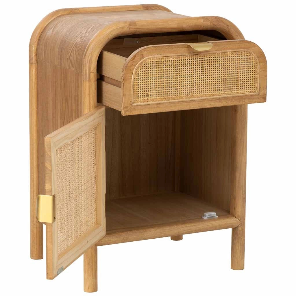 Comodino in legno e rattan marrone 45x35x66h cm