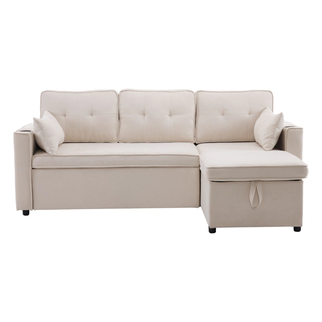 Divano letto L - Zephmum - Design moderno, bracciolo con portaoggetti, spazio di archiviazione