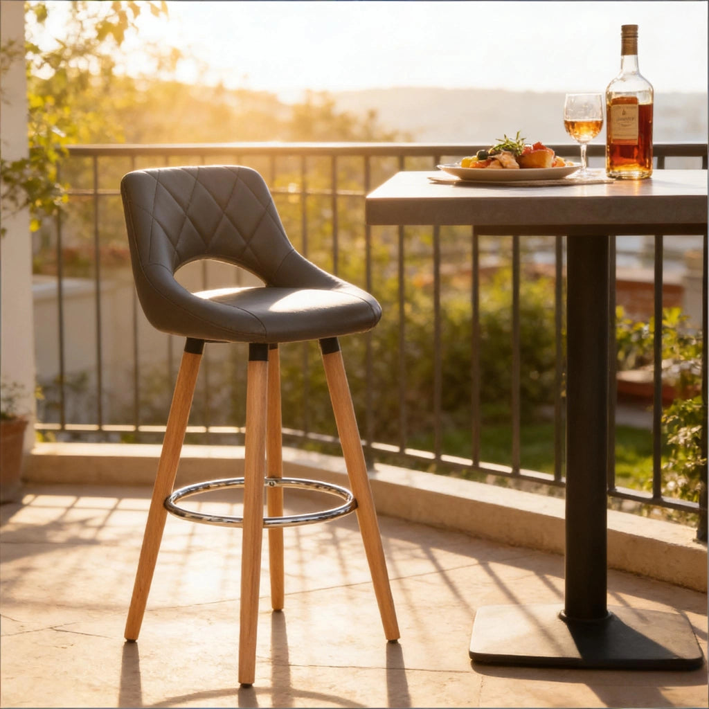 Sgabello da bar con schienale ergonomico e seduta imbottita per cucina e locali in similpelle e legno grigio