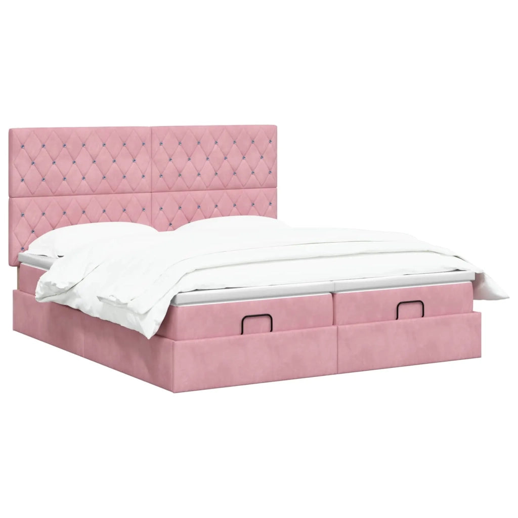 Letto ottomano con materasso con testiera 2 pz Rosa Velluto 3457907