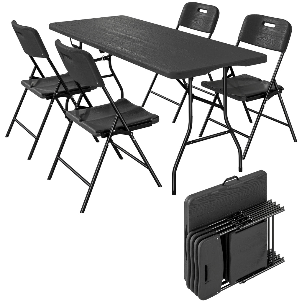 Set da Campeggio Pieghevole 5 Pezzi ¨C Xylo ¨C Tavolo Pieghevole con Sedie HDPE Impermeabile Telaio Metallo