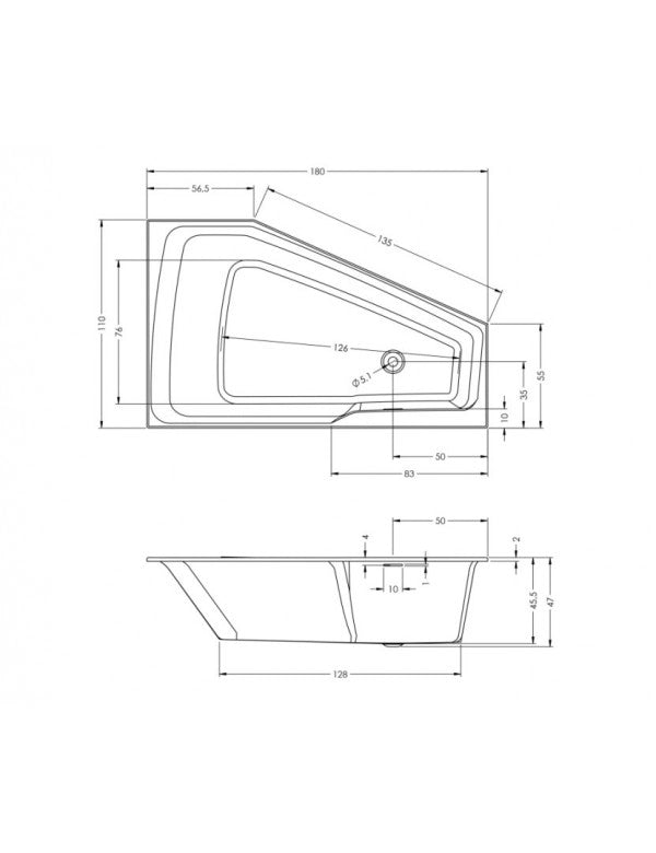 Vasca da bagno grande angolo sinistro RIHO RETHINK SPACE L Plug&Play 180x110 cm