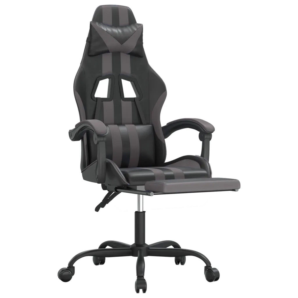 Sedia da Gaming | Sedia da e-sports Girevole Poggiapiedi Nero e Grigio Similpelle