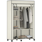 Armadio guardaroba in tessuto ¨C Xylo ¨C con ante, cassetti, ripiani e rotelle, 103x43x162,5cm crema