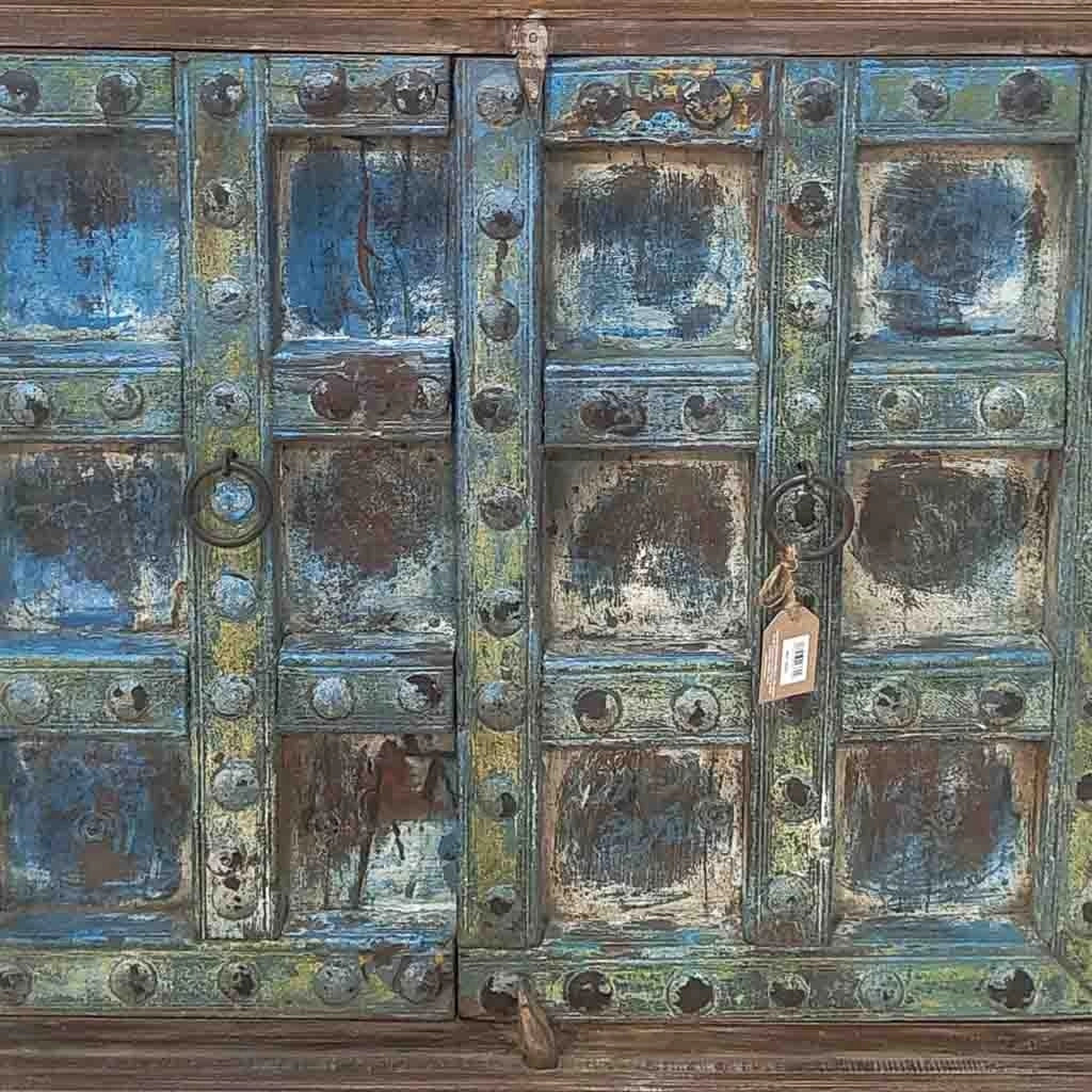 Credenza in legno artigianale blu 118x50x101h cm