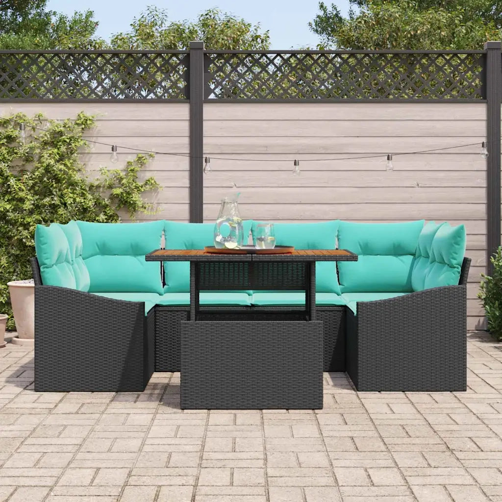 Set da Pranzo per Giardino con cuscino 7 pcs Nero e Verde acqua 3349794