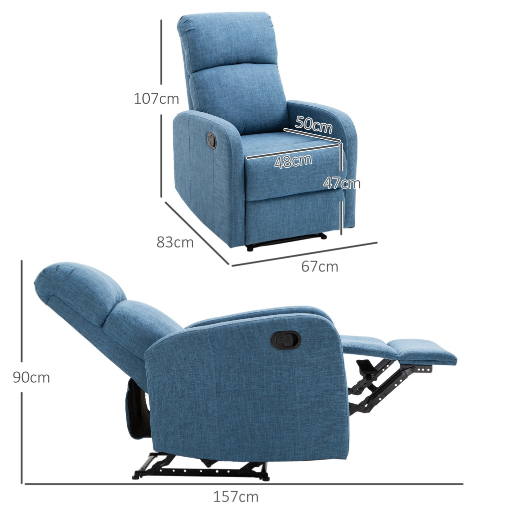 Poltrona Relax Reclinabile Manuale con Poggiapiedi ¨C Zephmum ¨C Tessuto Blu 67x83x107cm