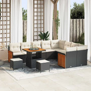 Set Divano da Giardino 13 pcs Nero e Crema polyrattan