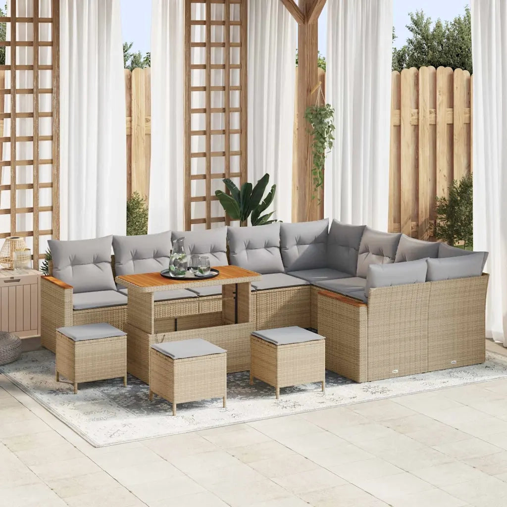 Set Divano da Giardino 13 pcs Beige polyrattan