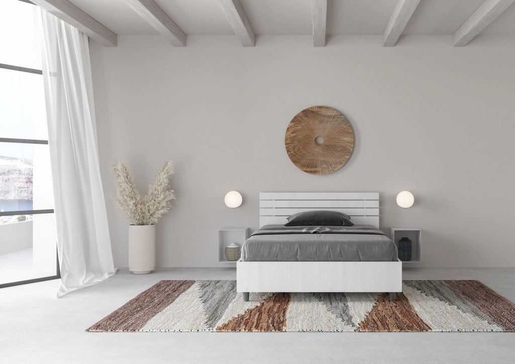 BS COM Letto una piazza e mezza contenitore 120x200 testata dritta con doghe bianco frassino