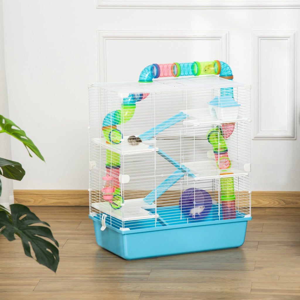 Gabbia per Criceti 5 Piani ¨C Xylo ¨C con Tubi, Casetta, Ruota e Abbeveratoio, 59x36x69 cm