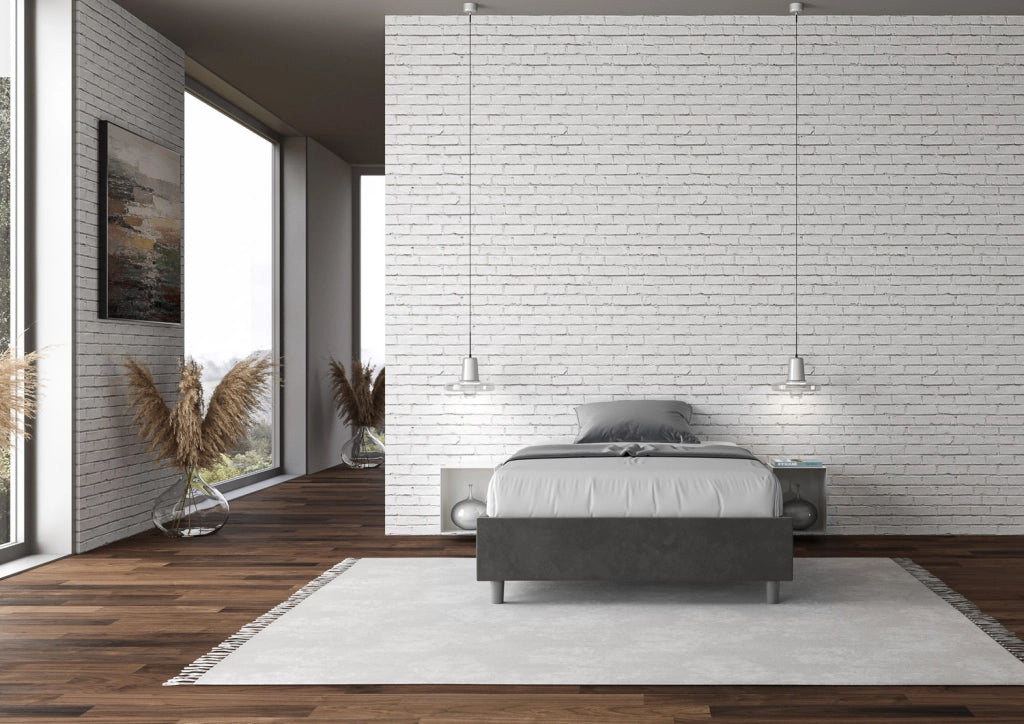 BS COM Letto una piazza e mezza con rete imbottito 110x210 microfibra grigio