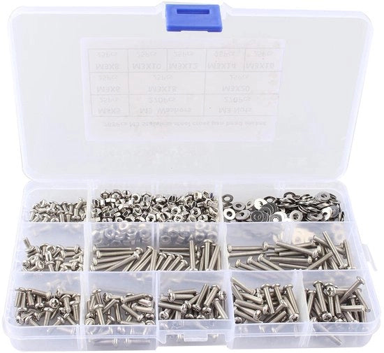 Set di viti M3 - 765 pezzi - Acciaio inossidabile - Contenitore di archiviazione - Viti per macchina - Resistente alla corrosione