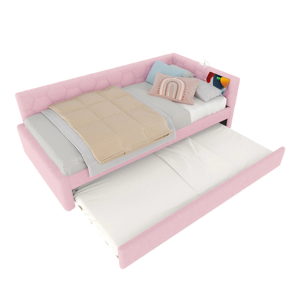 Letto giorno 90x200cm - Xylo - rosa, luce notturna, USB, divano letto