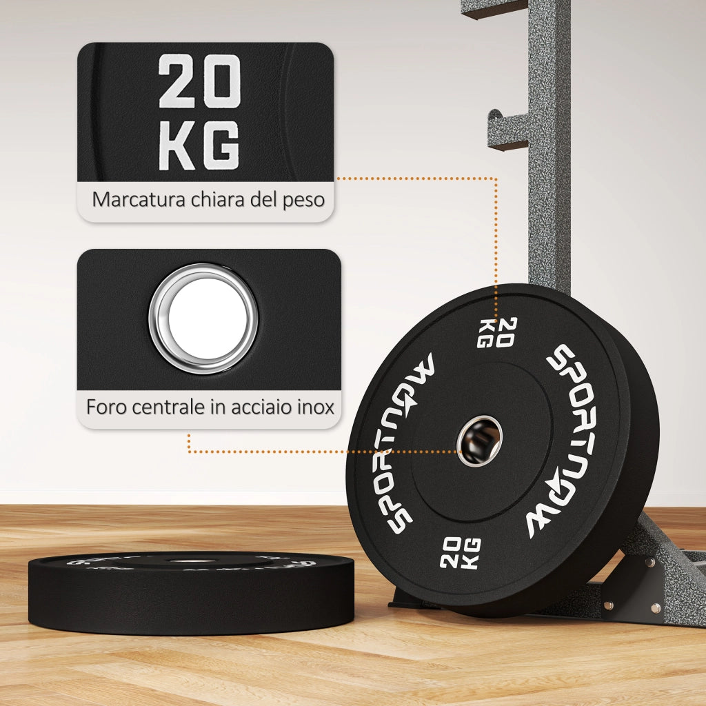 Dischi Pesi 20kg in Gomma ¨C Xylo ¨C Foro 5cm per Manubri e Bilancieri, Nero