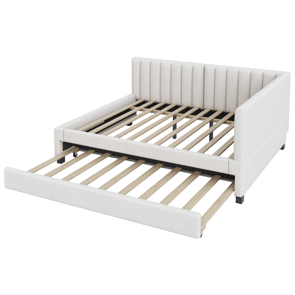 Letto estraibile matrimoniale 140×200 cm e 90×190 cm con rete; senza materasso; velluto; beige