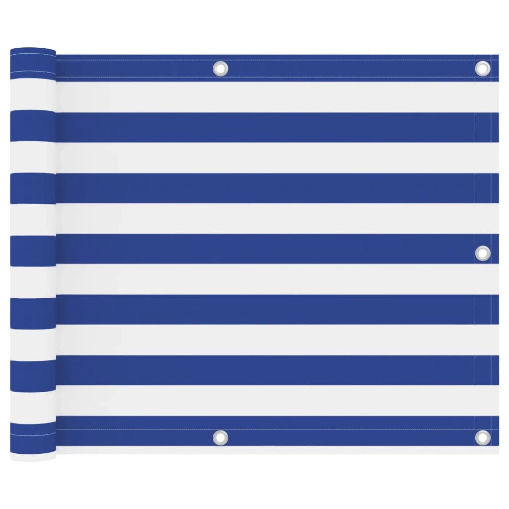 Paravento per balcone frangivista 75 x 400 cm tessuto Oxford bianco e blu 02_0010067