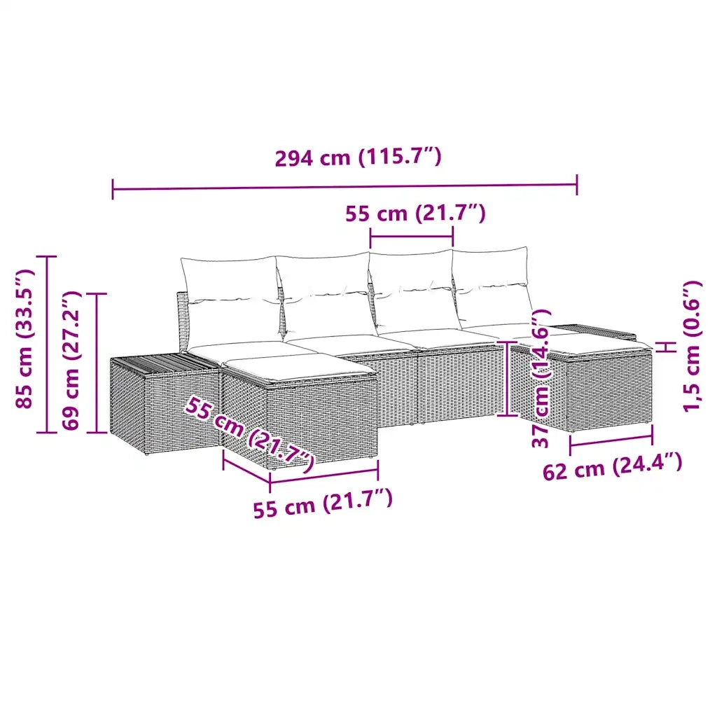 Set Divano da Giardino con cuscino 6 pcs Nero polyrattan 3348138
