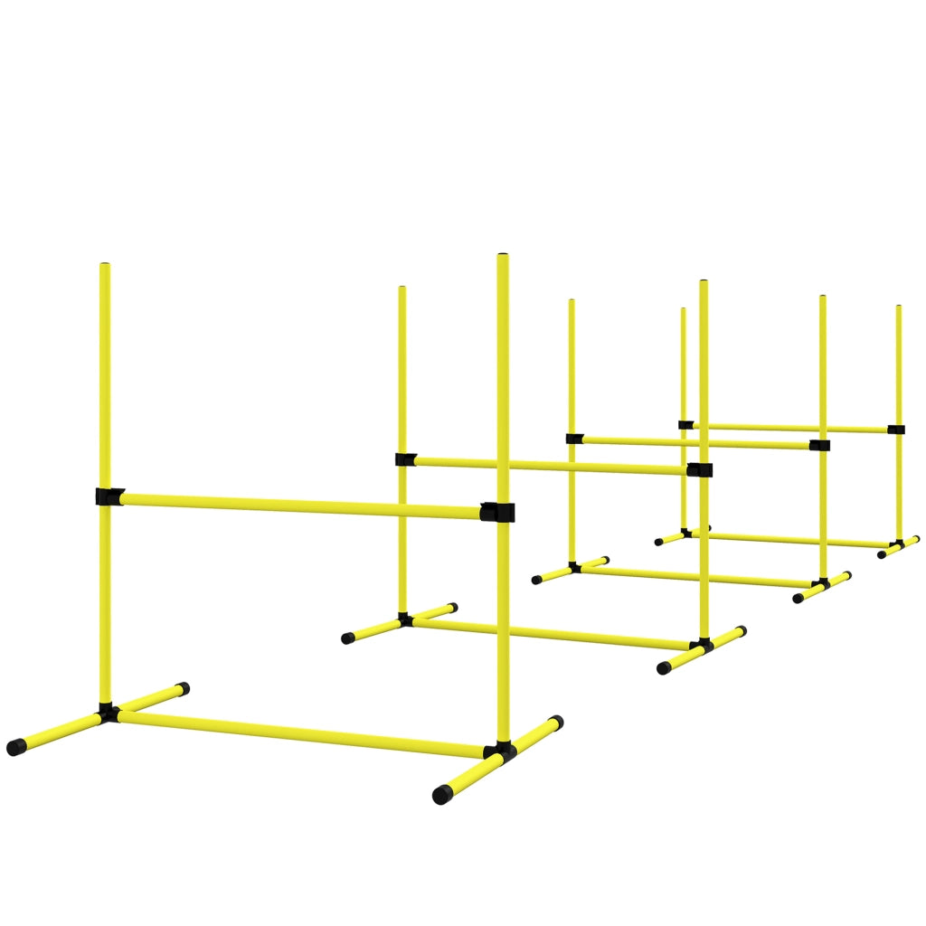 Set 4 Ostacoli Agility Dog per Addestramento Cani ad Altezza Regolabile con Borsa da Trasporto, Giallo
